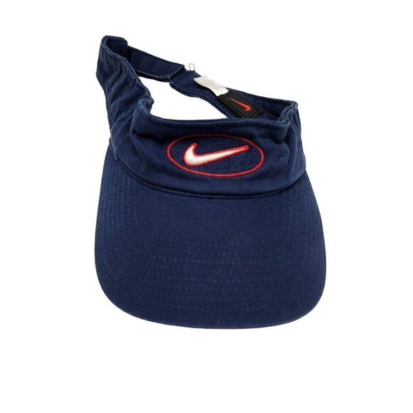 Nike Navy Blue Adjustable Visor Hat Hook Loop‎ Closure Red swoosh - Picture 1 of 10